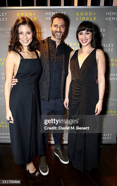 Jasmine Hemsley, Nick Hopper and Melissa Hemsley attend the launch of their book "Good + Simple" at Mondrian London on February 22, 2016 in London,...