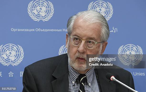Chairman of the United Nations Commission of Inquiry on Syria, Paulo Sergio Pinheiro and commission member Vitit Muntarbhorn hold a press conference...