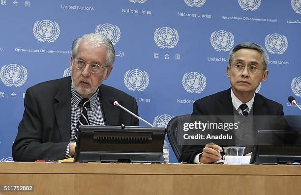 Chairman of the United Nations Commission of Inquiry on Syria, Paulo Sergio Pinheiro and commission member Vitit Muntarbhorn hold a press conference...