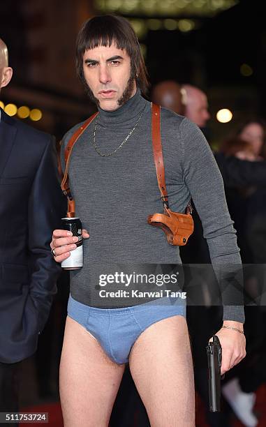 Sacha Baron Cohen attends the World premiere of "Grimsby" at Odeon Leicester Square on February 22, 2016 in London, England.