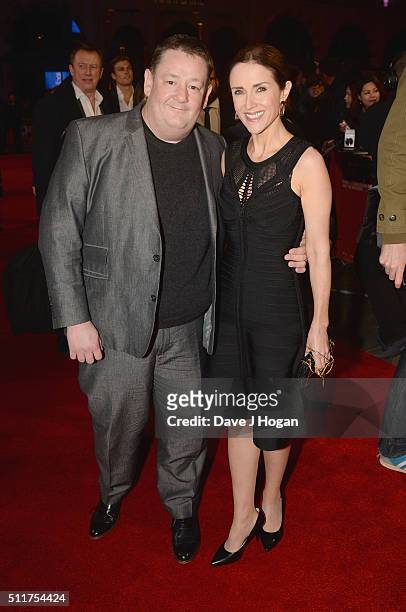 Johnny Vegas and Maia Dunphy attends the World premiere of "Grimsby" at Odeon Leicester Square on February 22, 2016 in London, England.
