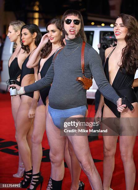 Nobby aka Sacha Baron Cohen arrives for the World premiere of "Grimsby" at Odeon Leicester Square on February 22, 2016 in London, England.