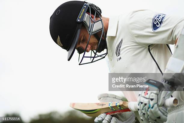 Kane Williamson of New Zealand walks out to bat during day four of the Test match between New Zealand and Australia at Hagley Oval on February 23,...