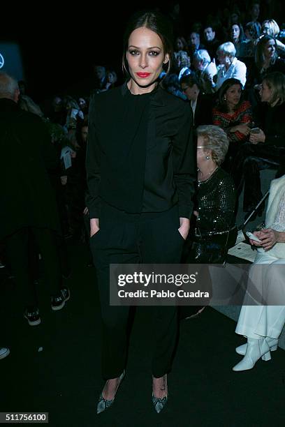 Eva Gonzalez attends the front row of Miguel Marinero show during the Mercedes-Benz Madrid Fashion Week Autumn/Winter 2016/2017 at Ifema on February...