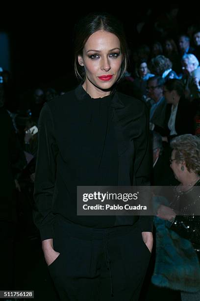 Eva Gonzalez attends the front row of Miguel Marinero show during the Mercedes-Benz Madrid Fashion Week Autumn/Winter 2016/2017 at Ifema on February...