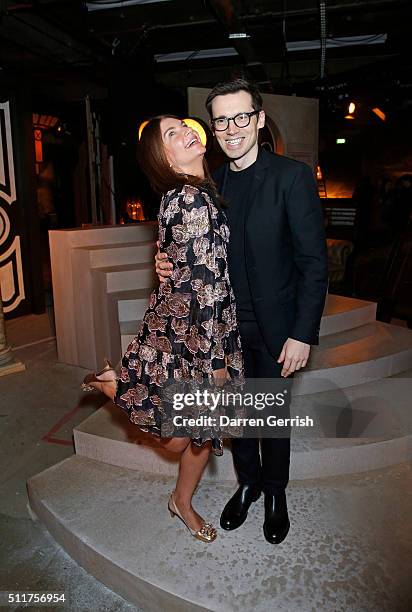 Erdem Moralioglu and Dame Natalie Massenet attend the Erdem x Selfridges Wrap Party during London Fashion Week Autumn/Winter 2016/17 at on February...