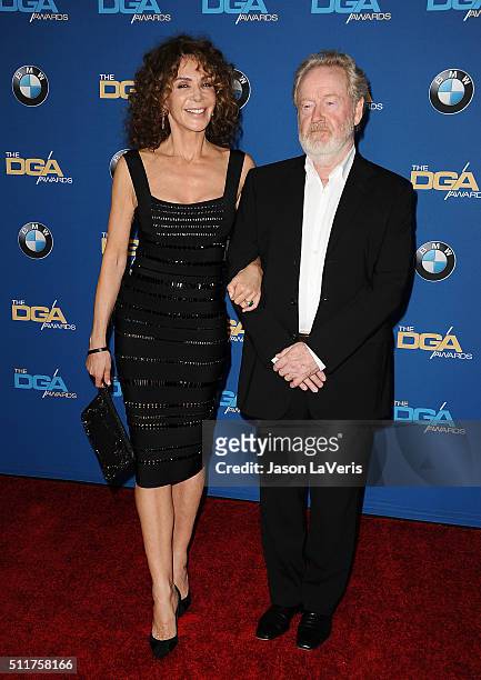 Giannina Facio and Ridley Scott attend the 68th annual Directors Guild of America Awards at the Hyatt Regency Century Plaza on February 6, 2016 in...