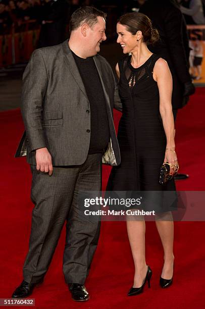 Johnny Vegas and Maia Dunphy arrive for the World premiere of "Grimsby" at Odeon Leicester Square on February 22, 2016 in London, England.