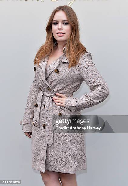 Tanya Burr attends the Burberry show during London Fashion Week Autumn/Winter 2016/17 at Kensington Gardens on February 22, 2016 in London, England.