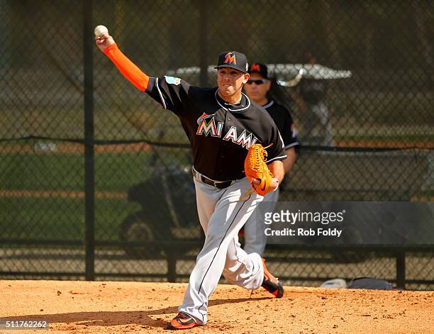 Pitcher Jose Fernandez during a Miami Marlins workout on February 22, 2016 in Jupiter, Florida.