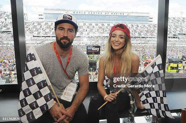Brody Jenner and girlfriend Kaitlynn Carter watch the Daytona 500 in style in the McDonald's All Day Breakfast Lounge at Daytona International...