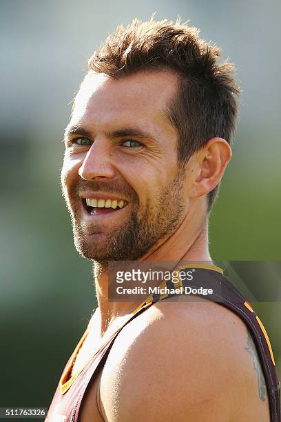 Luke Hodge of the Hawks reacts during a Hawthorn Hawks AFL training session at Waverley Park on February 23, 2016 in Melbourne, Australia.