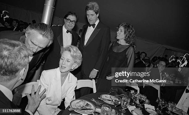 Opening of the Andy Warhol Museum in May 1994 in Pittsburgh, PA. Pictured L-R: Dennis Hopper, unidentified, Bob Colacello, John Kerry and Teresa...