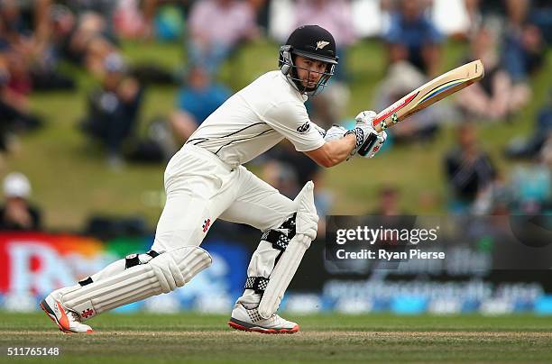 Kane Williamson of New Zealand bats during day four of the Test match between New Zealand and Australia at Hagley Oval on February 23, 2016 in...