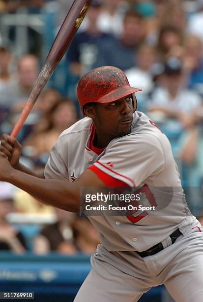 Vladimir Guerrero of the Los Angeles Angels of Anaheim bats against the New York Yankees during a Major League Baseball game August 21, 2004 at...
