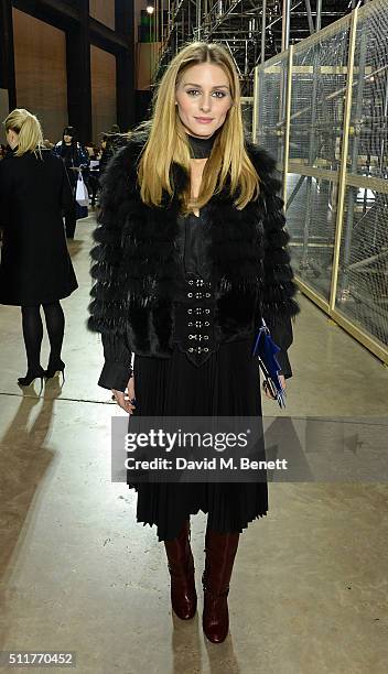 Olivia Palermo attends the Christopher Kane show during London Fashion Week Autumn/Winter 2016/17 at Tate Modern on February 22, 2016 in London,...