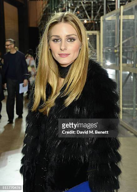 Olivia Palermo attends the Christopher Kane show during London Fashion Week Autumn/Winter 2016/17 at Tate Modern on February 22, 2016 in London,...
