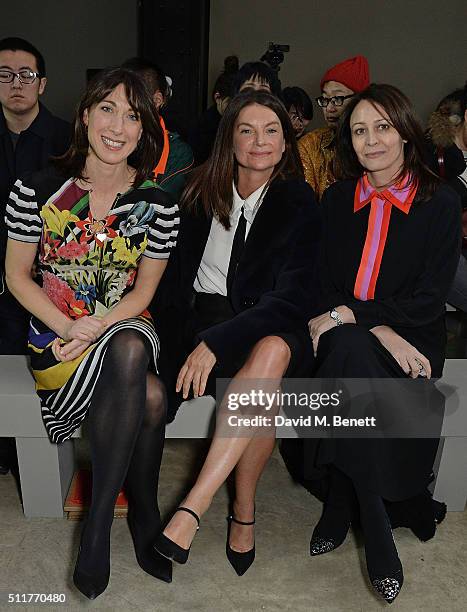 Samantha Cameron, Natalie Massenet and Caroline Rush attend the Christopher Kane show during London Fashion Week Autumn/Winter 2016/17 at Tate Modern...