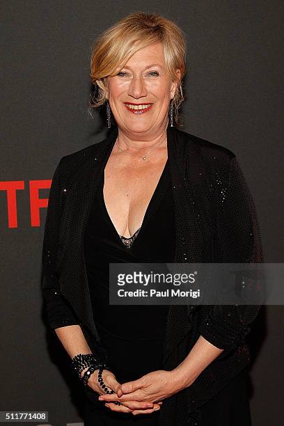 Actress Jayne Atkinson attends the portrait unveiling and season 4 premiere of Netflix's "House Of Cards" at the National Portrait Gallery on...