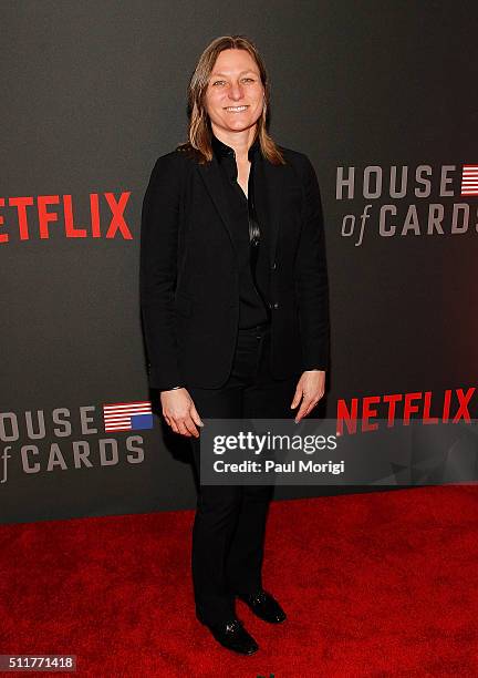 Netflix VP, Original Series Cindy Holland attends the portrait unveiling and season 4 premiere of Netflix's "House Of Cards" at the National Portrait...