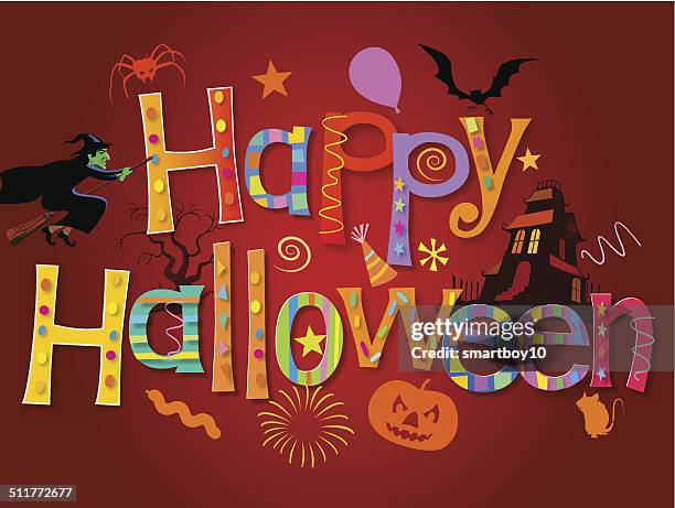 happy halloween - halloween font stock illustrations