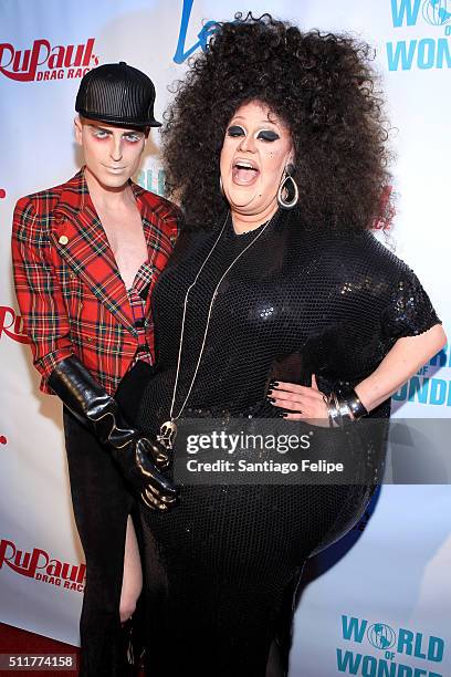 Milk and Thorgy Thor attend Logo's "RuPaul's Drag Race" Season 8 Premiere at Stage 48 on February 22, 2016 in New York City.