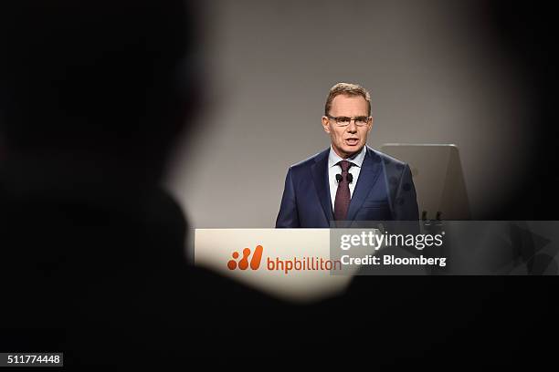 Andrew McKenzie, chief executive officer of BHP Billiton Ltd., speaks during an investor briefing at the company's headquarters in Melbourne,...