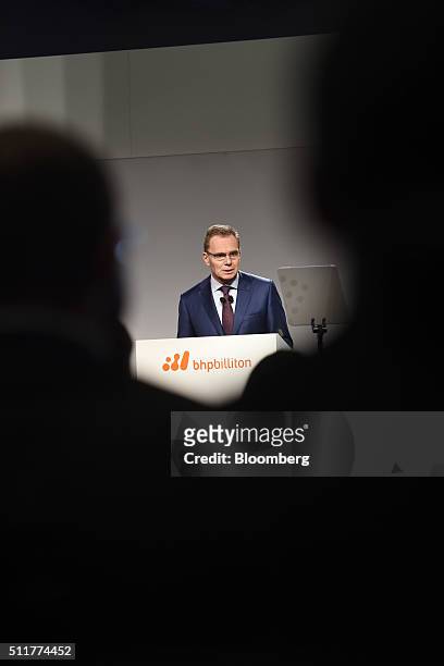 Andrew McKenzie, chief executive officer of BHP Billiton Ltd., speaks during an investor briefing at the company's headquarters in Melbourne,...