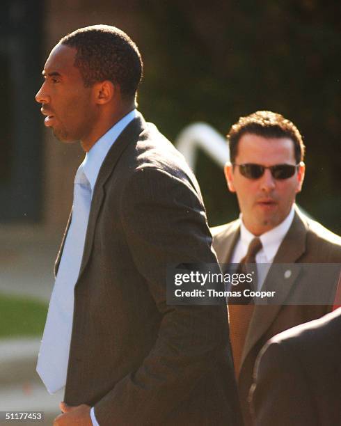 Los Angeles Lakers star Kobe Bryant arrives at the Eagle County Justice Center August 16, 2004 for the last day of hearings before the August 27...