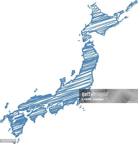 ilustrações, clipart, desenhos animados e ícones de blue rabiscadas mapa de japão - hokkaido