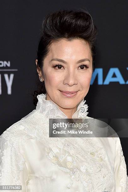 Actress Michelle Yeoh attends the premiere of Netflix's "Crouching Tiger, Hidden Dragon: Sword Of Destiny" at AMC Universal City Walk on February 22,...