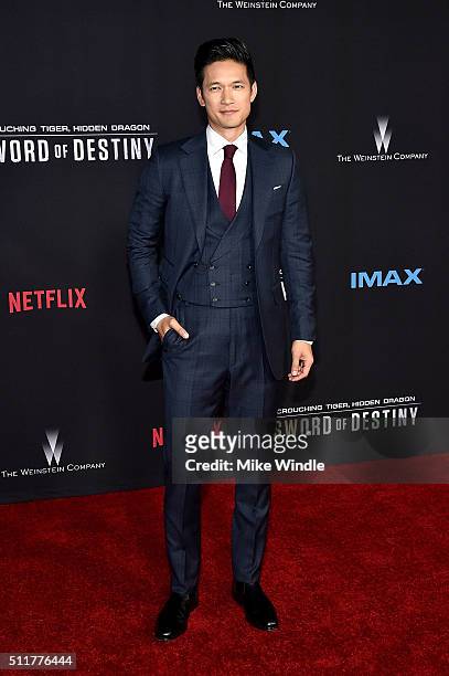 Actor Harry Shum Jr. Attends the premiere of Netflix's "Crouching Tiger, Hidden Dragon: Sword Of Destiny" at AMC Universal City Walk on February 22,...