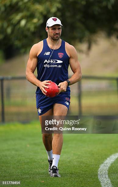 Chris Dawes of the Demons walks laps during a Melbourne Demons AFL training session at AAMI Park on February 23, 2016 in Melbourne, Australia.