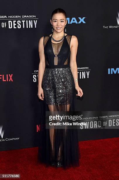 Actress JuJu Chan attends the premiere of Netflix's "Crouching Tiger, Hidden Dragon: Sword Of Destiny" at AMC Universal City Walk on February 22,...