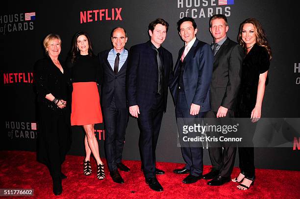 Actors Jayne Atkinson, Neve Campbell, Michael Kelly, Derek Cecil, Nathan Darrow, Paul Sparks and Elizabeth Marvel attends the "House Of Cards" Season...