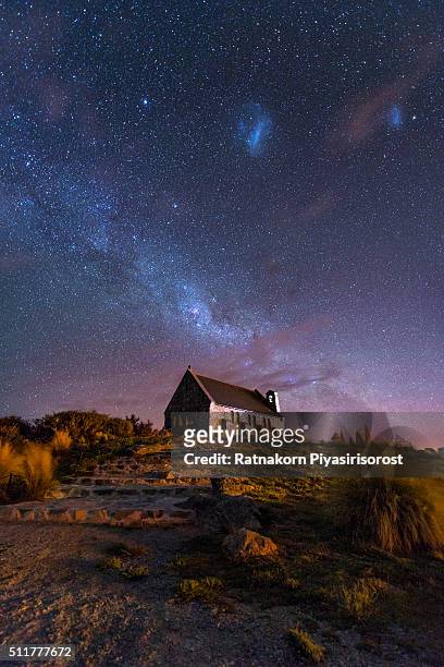 starry night at lake take - aurora australis stock pictures, royalty-free photos & images