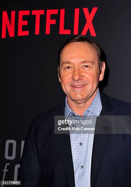 Actor Kevin Spacey attends the "House Of Cards" Season 4 Premiere at the National Portrait Gallery on February 22, 2016 in Washington, DC.