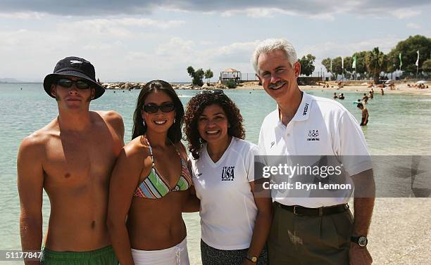 The family of Speedo swimmer Natalie Coughlin, mother Zennie , father Jim and sister Megan pose for a photograph with Natalie's boyfriend Ethan Hall...