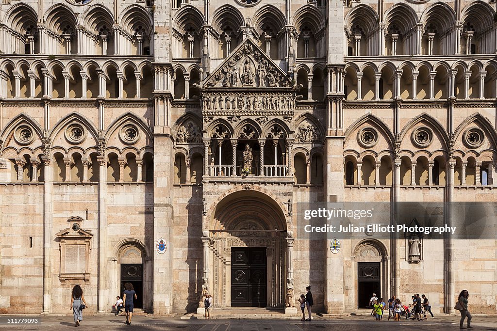 The facade of the Duomo di Ferrara, Italy