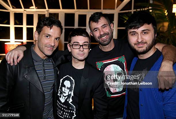 Personality George Kotsiopoulos, fashion designer Christian Siriano, photographer Jeremy Kost, and singer Brad Walsh attend a dinner for the launch...