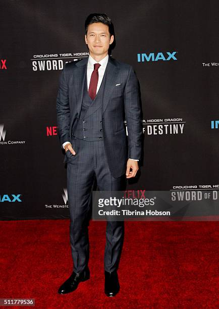 Harry Shum Jr. Attends the Premiere of Netflix's 'Crouching Tiger, Hidden Dragon: Sword Of Destiny' at AMC Universal City Walk on February 22, 2016...