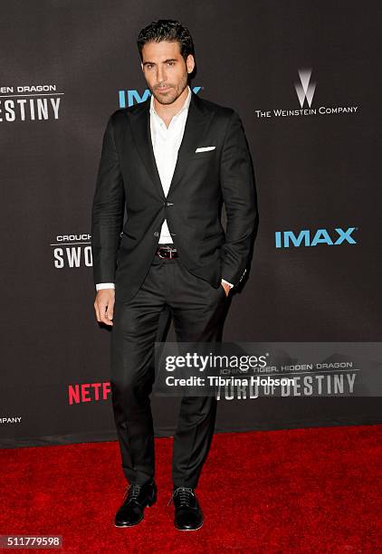 Miguel çngel Silvestre attends the Premiere of Netflix's 'Crouching Tiger, Hidden Dragon: Sword Of Destiny' at AMC Universal City Walk on February...