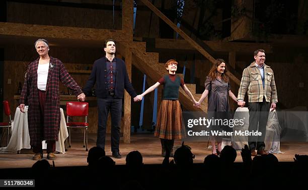 Tom Bloom, Zachary Quinto, Taylor Richardson, Robin Tunney and Brian Hutchison during the Off-Broadway Opening Night Performance Curtain Call for...