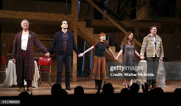 Tom Bloom, Zachary Quinto, Taylor Richardson, Robin Tunney and Brian Hutchison during the Off-Broadway Opening Night Performance Curtain Call for...
