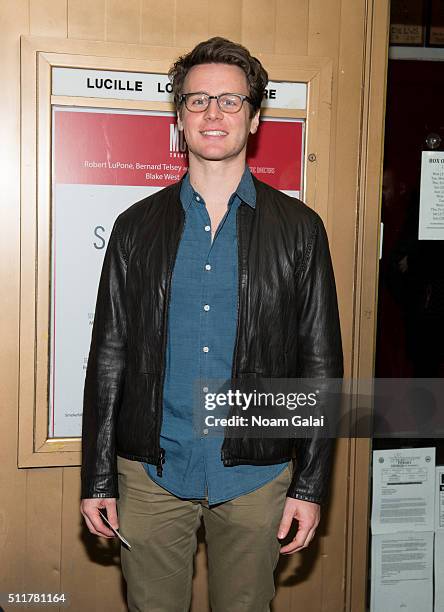 Jonathan Groff attends "Smokefall" opening night at Lucille Lortel Theatre on February 22, 2016 in New York City.