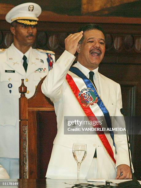 Leonel Fernandez delivers a speech before special guests at the National Congress in Santo Domingo, 16 August during his inauguration as President of...
