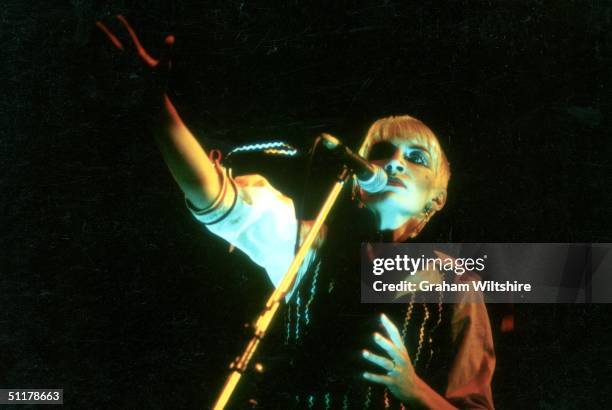 Scottish singer Annie Lennox performing with The Tourists at the Reading Festival, 1979. She later formed The Eurythmics with fellow Tourist Dave...