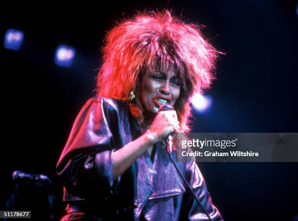 American singer Tina Turner on stage at Wembley Arena, London, March 1985.