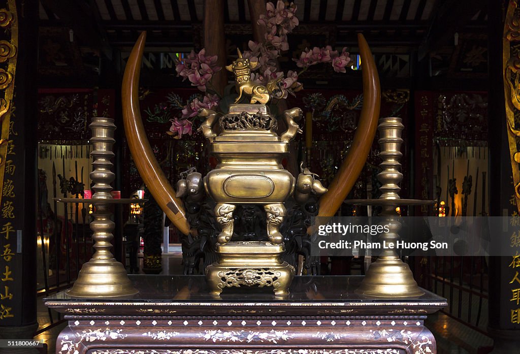 Vietnamese brass candlesticks and Incense burner