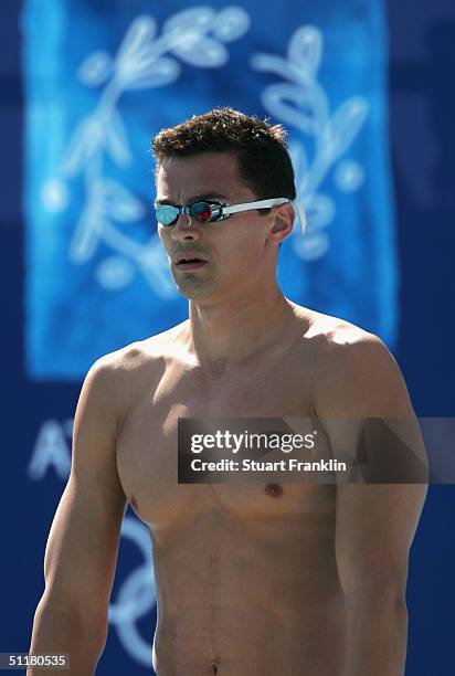 Alexander Popov of Russia is seen before the men's swimming 100 metre freestyle heat on August 17, 2004 during the Athens 2004 Summer Olympic Games...